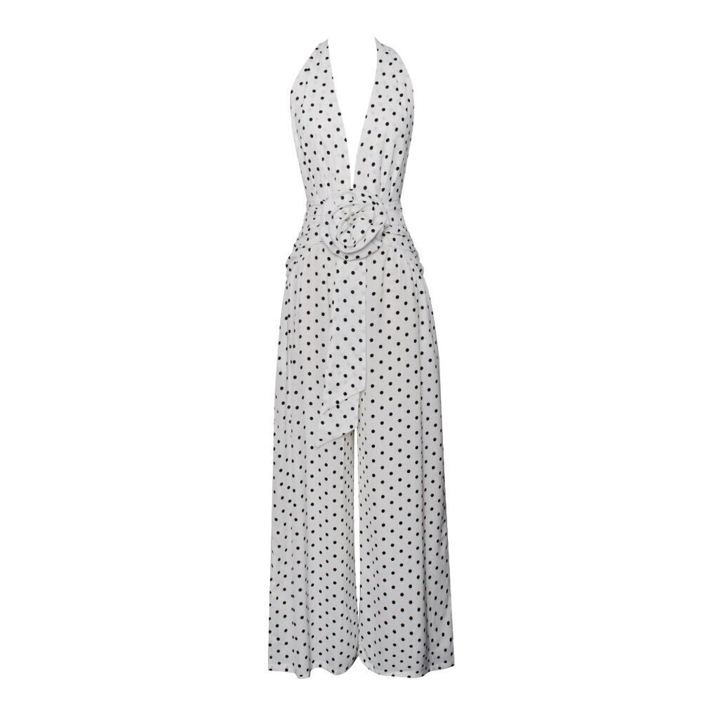 Oriana White Polka Dots Halter Jumpsuit - Picture 4 of 14